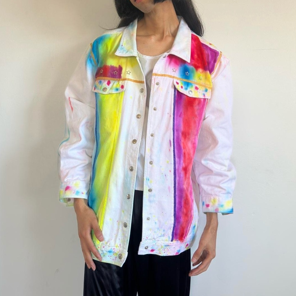 Tie Dye Denim Jacket Rainbow Festival Coat Kidcore Party Summer Outfit